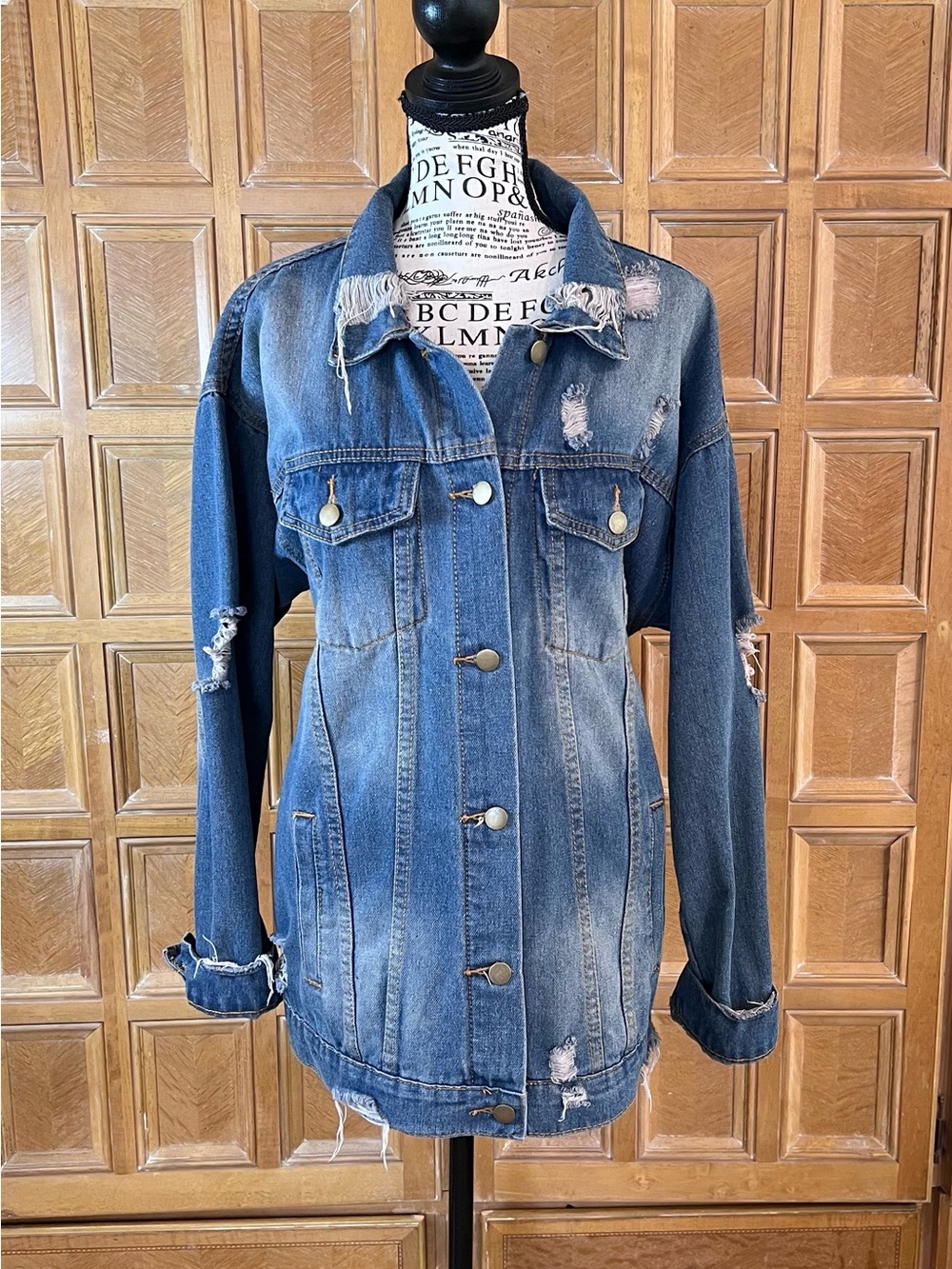 Say What Women’s Distressed Denim Jacket Size Large
